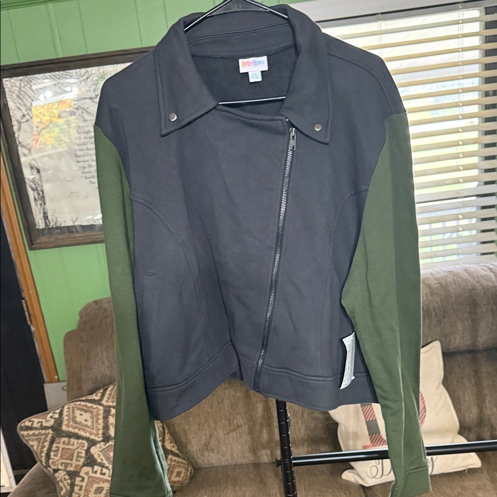 LuLaRoe Black and Green Bomber Jacket